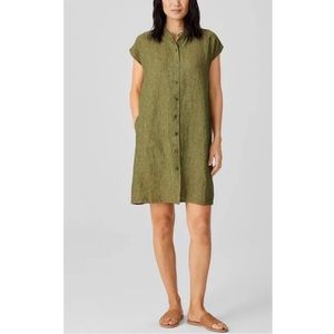 Eileen Fisher Green Linen Cap Sleeve Dress